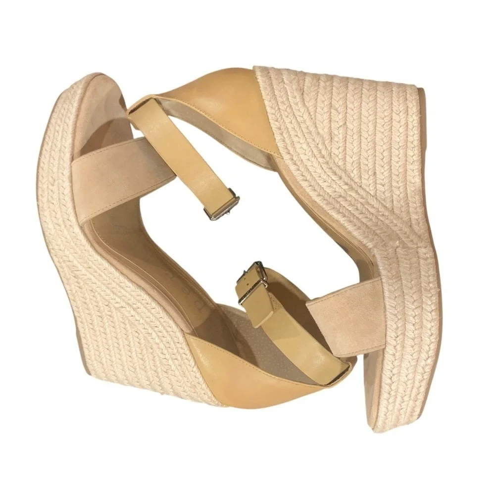 Copper Key Espadrille Wedge Sandals Women’s 10 Nude Leather Ankle Strap Platform